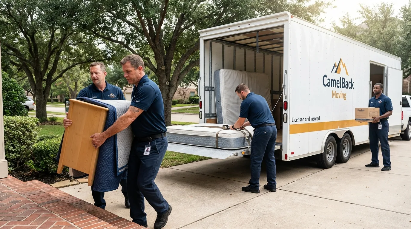 Crew loading residential truck for cross-state move from Long Island City, NY