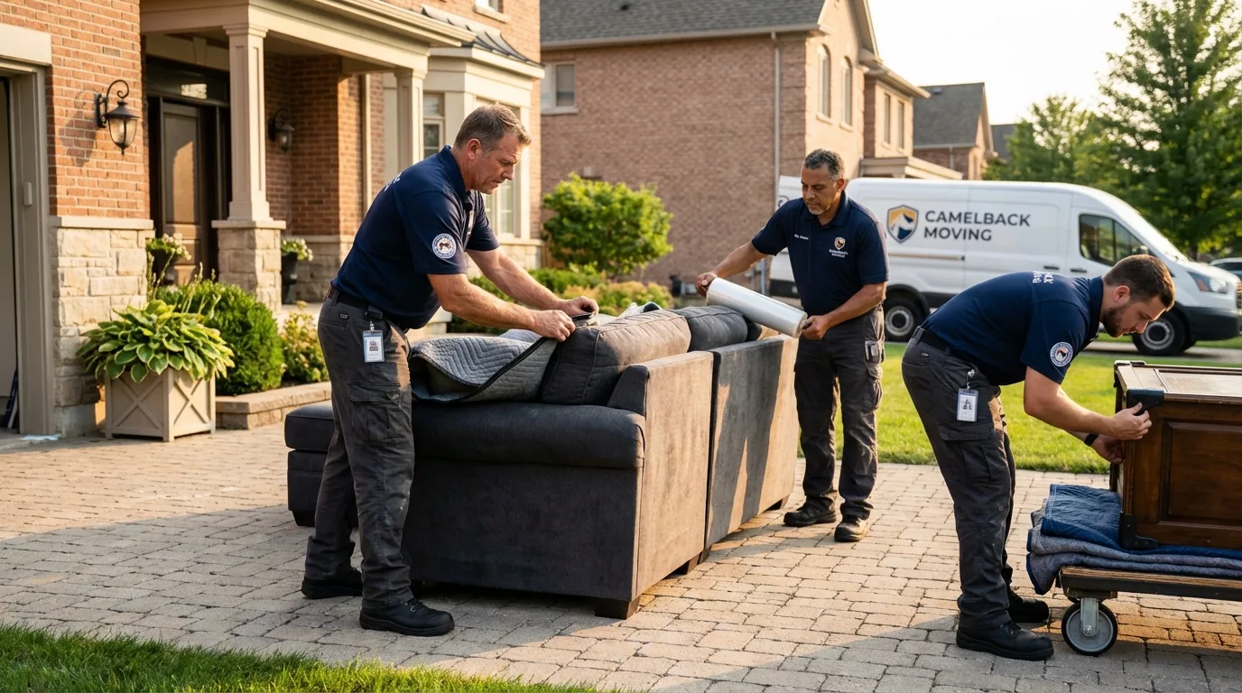 Large estate moving crew wrapping furniture in Long Island City, NY