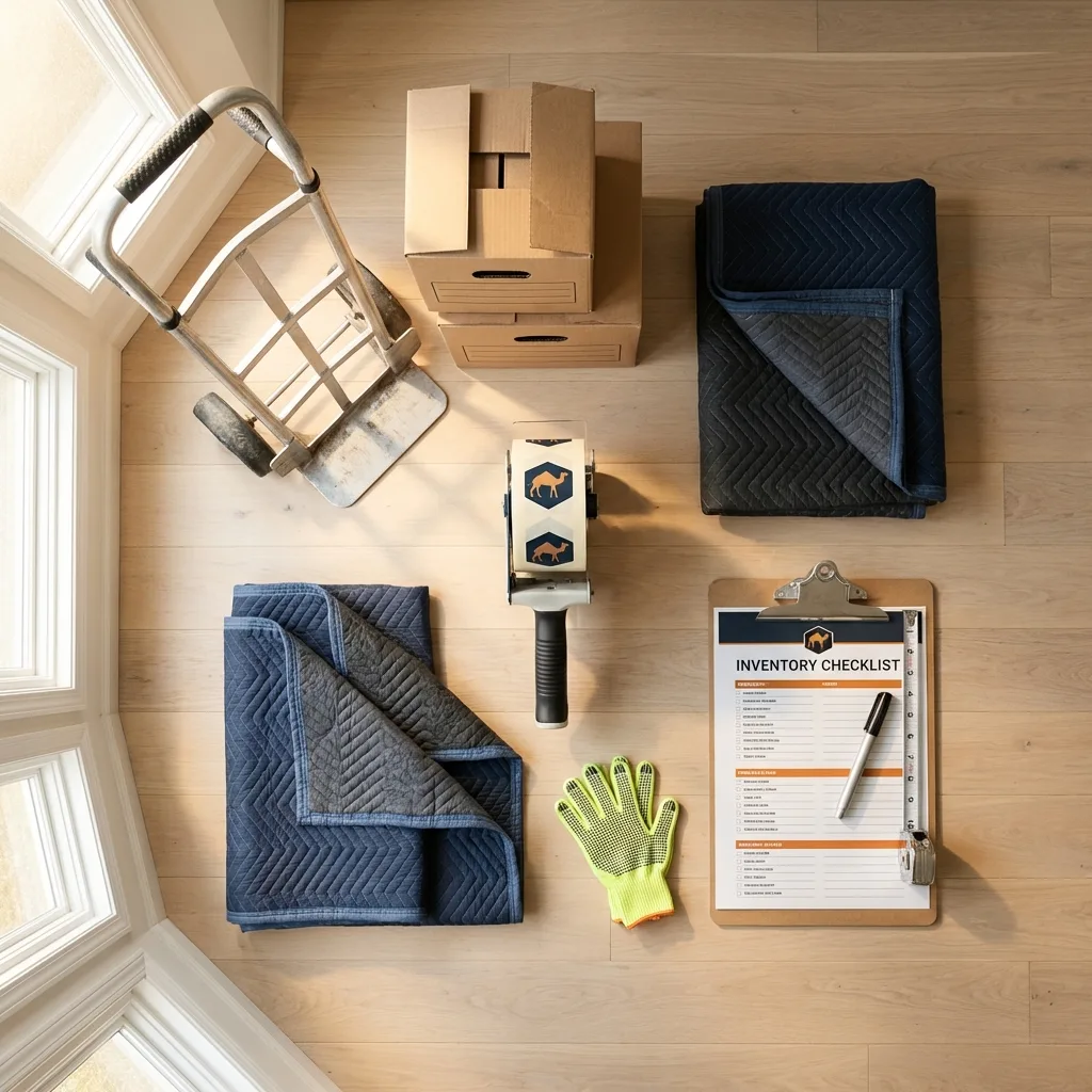 Professional moving supplies and packing materials layout for Long Island City residential relocations